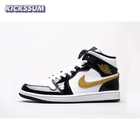 Air Jordan 1 Mid Patent Black White Gold 36-46